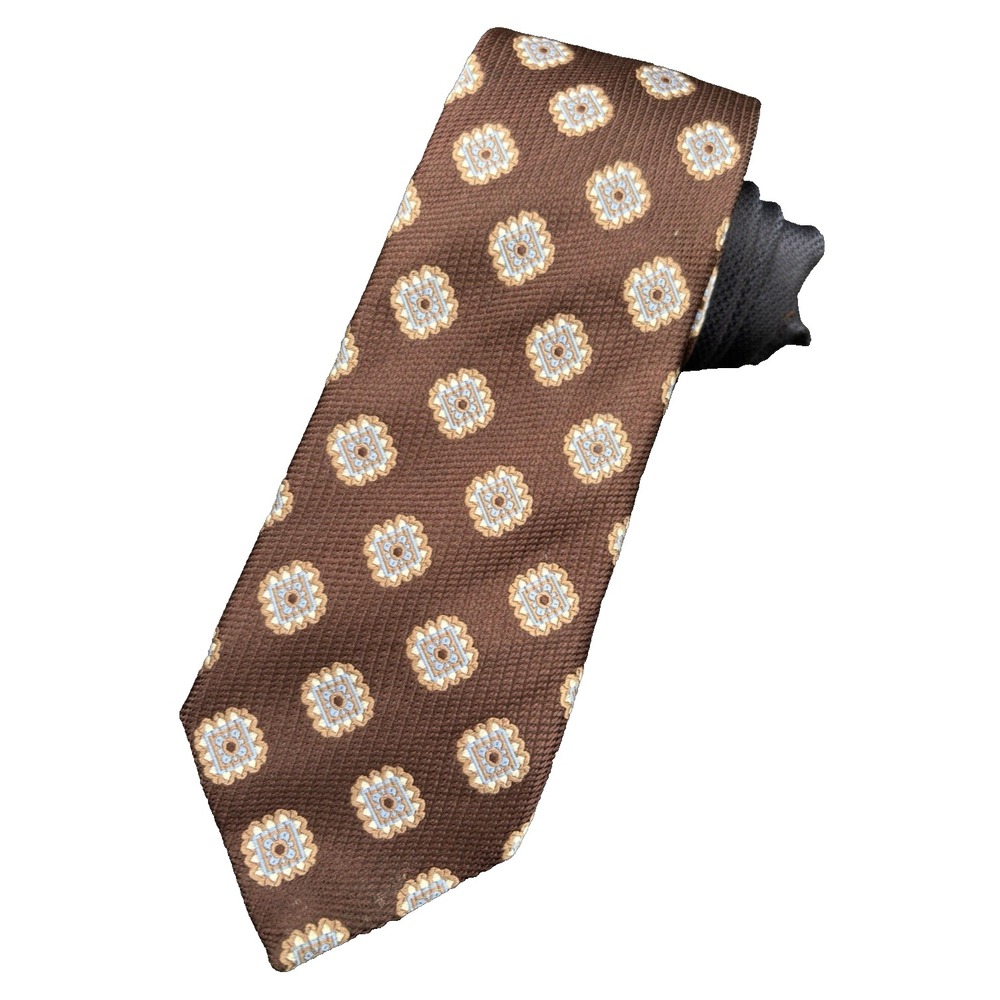 NAPOLI di NORDSTROM Men's Tie 100% Silk ITALY Brown Blue Geometric Floral 62"EUC